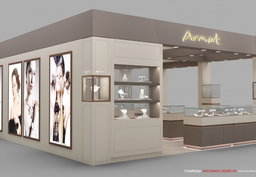 Custom Retail Jewelry Kiosk Showcase Commercial Luxury Glass Design for Necklace Earring Ring Silver LED Lighting for Mall Use