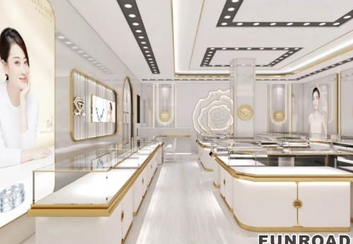 Funroad Glass Counter Display Jewelry Showcase Metal Stand Displays for Shop Jewelry Showcase Display Cabinet