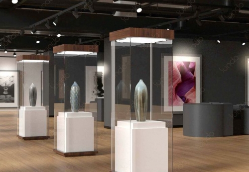 Customized Modern Museum Exhibition Display Cabinet Showcase Solid Wood and Aluminium Vitrine Model for Jewelry
