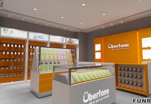 Customized Designed Wooden and Aluminium Shop Display Rack for Mobile Phones for Showroom and Retail Store Fitout