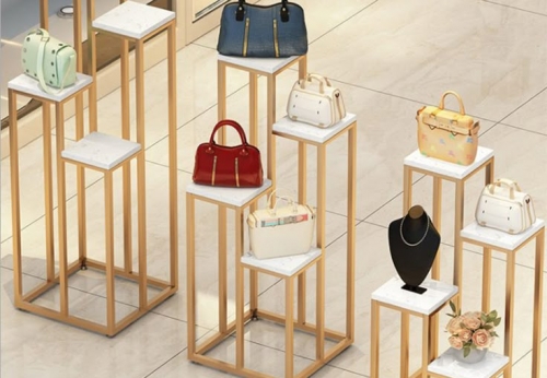 European Gold Apparels LED Lighting Shoe Bag Garment Display Rack Stand Lightweight Mall Use Nesting Rack Bag Stands