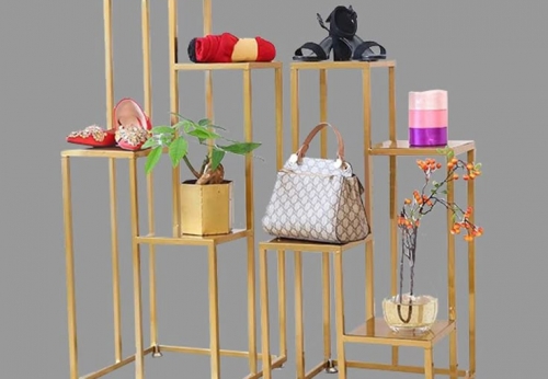 European Gold Apparels LED Lighting Shoe Bag Garment Display Rack Stand Lightweight Mall Use Nesting Rack Bag Stands