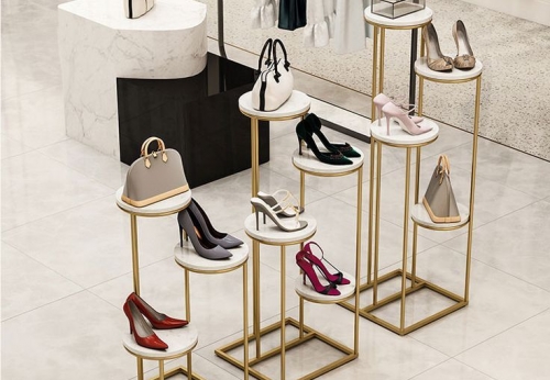 European Gold Apparels LED Lighting Shoe Bag Garment Display Rack Stand Lightweight Mall Use Nesting Rack Bag Stands