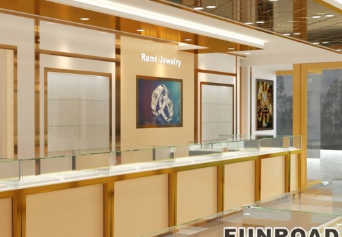 Simple Design LED Light Wall Mounted Jewelry Showcase Counter MDF Material for Mall Usage Shop Furniture for Jewelry Display