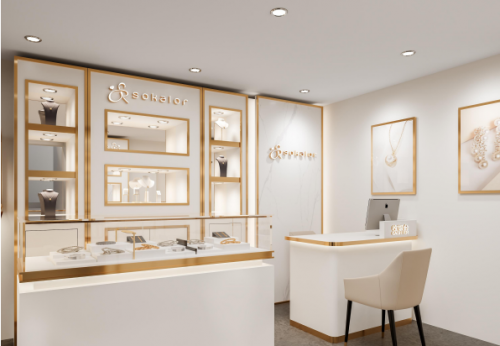Simple Design LED Light Wall Mounted Jewelry Showcase Counter MDF Material for Mall Usage Shop Furniture for Jewelry Display