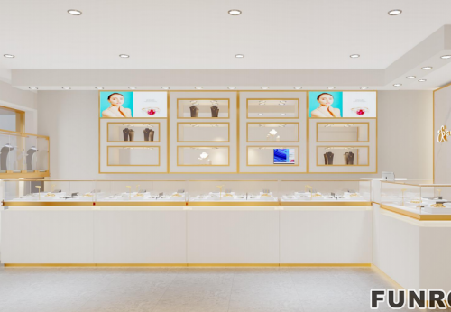 Simple Design LED Light Wall Mounted Jewelry Showcase Counter MDF Material for Mall Usage Shop Furniture for Jewelry Display