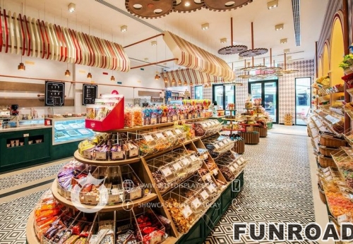 Professional Candy Display Shelf Showcase Cabinet Attractive Store Furniture with Varnish Surface Store Shelves