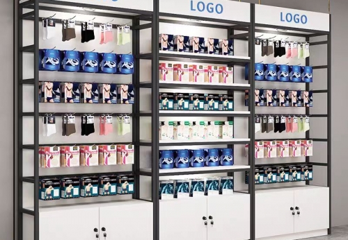 Retail Store Wood Display Rack LED Lighted Metal Cosmetic Shop Stand Skincare Shelves