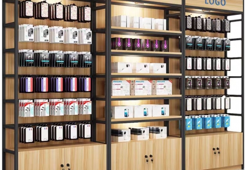 Retail Store Wood Display Rack LED Lighted Metal Cosmetic Shop Stand Skincare Shelves