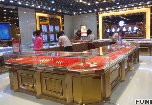Custom Gold Aluminium Necklace Bar Counter Furniture Fine Jewelry Store Display Glass Lockable Showcase Kiosks for Mall