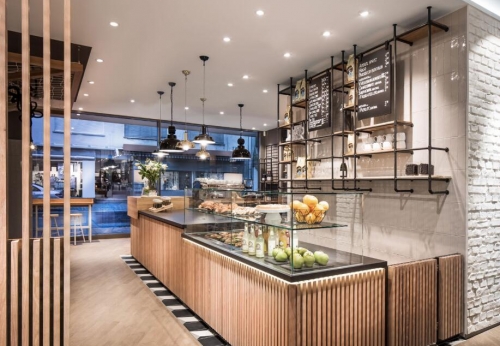 Customized Modern LED Coffee Bar Counter Design Luxury Style Wood Furniture for Coffee Shop for Mall Display