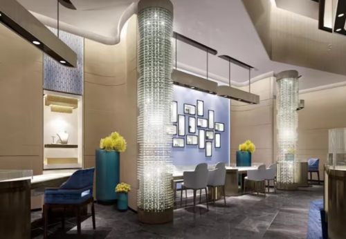 Funroad Luxury Modern Acrylic Jewelry Showcase LED Light Store Display Counter Furniture for Shopping Malls & Showrooms