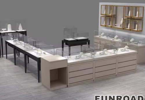 Funroad Mall Portable Jewelry Showcase Kiosk Cabinet Black and White for Mobile Shopping