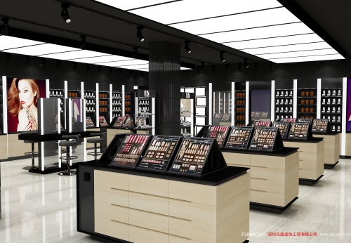 Fashionable Makeup Glass Cosmetic Display Counter Professional Metal MDF Store Cabinet Furniture Stylish Showcase for Cosmetic