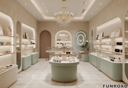 Customized High-end Counter Glass Showcase Wooden Luxury Jewelry Shop Display with Lighting LED