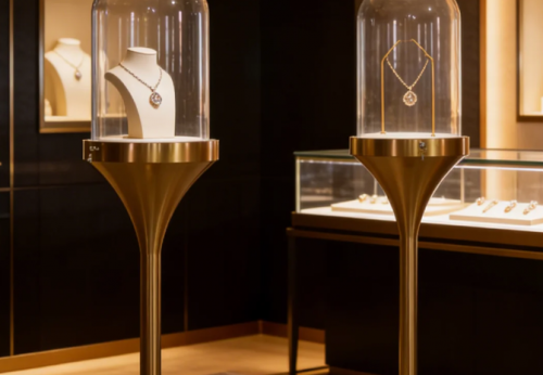 Customized High-end Modern Counter Iron Glass Showcase MDF Luxury Jewelry Retail Store Kiosk Display LED Lighting Shopping Mall