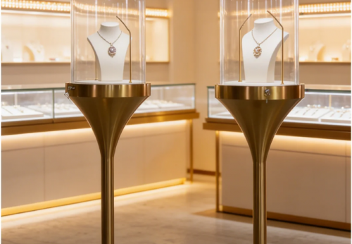 Customized High-end Modern Counter Iron Glass Showcase MDF Luxury Jewelry Retail Store Kiosk Display LED Lighting Shopping Mall