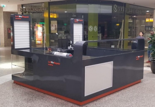 Funroad Mobile Phone Repair Kiosk LED Light Glass Display Shelf & Display Racks Customized Cell Phone Repair Counter Design