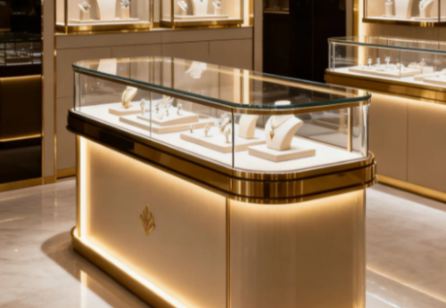 Luxury Aluminum LED Strip Lighted Eco-Friendly High Quality Easy-Clean Rectangular Display Stand for Mall Retail Use