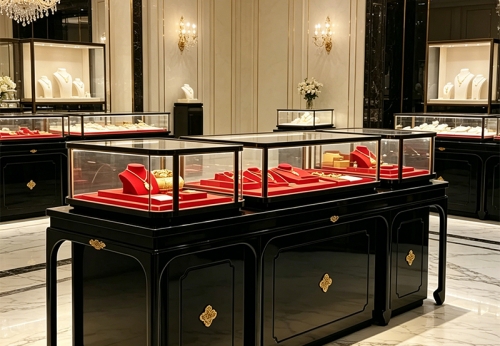Luxury Jewelry Showcase Display Modern Wall Mount Lighted Jewelry Showcase for Shopping Mall