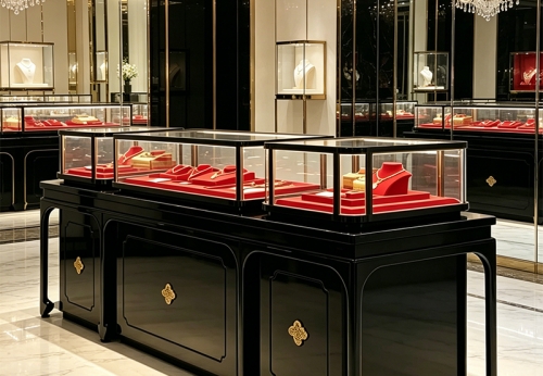 Luxury Jewelry Showcase Display Modern Wall Mount Lighted Jewelry Showcase for Shopping Mall