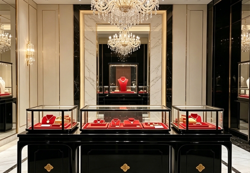 Luxury Jewelry Showcase Display Modern Wall Mount Lighted Jewelry Showcase for Shopping Mall
