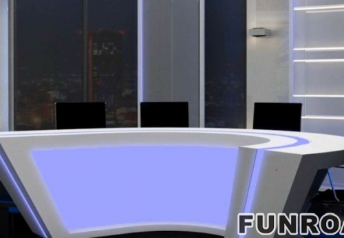 Modern Design Customized TV News Desk LED Lighting Broadcast Table with Platform TV Studio Furniture
