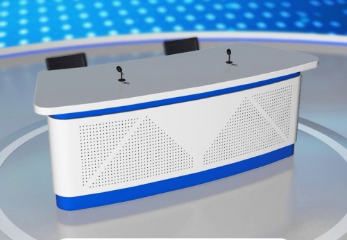 Modern Design Customized TV News Desk LED Lighting Broadcast Table with Platform TV Studio Furniture
