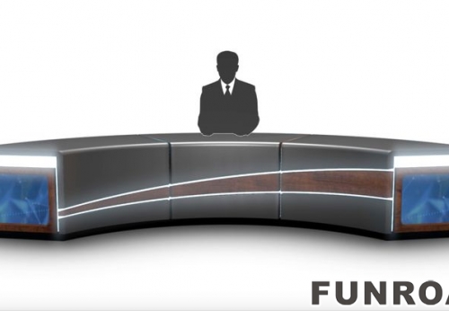 Modern Design Customized TV News Desk LED Lighting Broadcast Table with Platform TV Studio Furniture