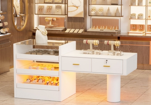 Wholesale Modern Glass Mirror Jewelry Store Cabinet LED Light Custom Display Cabinet for Mall Displays Furniture