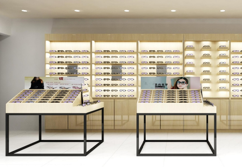 Luxury Optical Store Display Furniture Illuminated Wood Storage Cabinet for Eyewear Sunglasses Showcase Metal Wall Display Malls