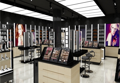 Customized Metal MDF Cosmetics Skincare Display Rack with LED Light for Cosmetics Store Interior Design & Display Stand