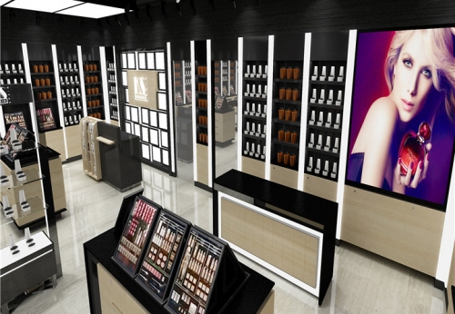 Customized Metal MDF Cosmetics Skincare Display Rack with LED Light for Cosmetics Store Interior Design & Display Stand