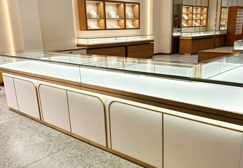 Stainless Steel Jewelry Display Showcase Stylish Jewellery Shop Display Jewelry Glass Display Cabinet for Retail Shop