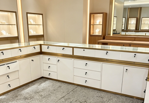 Stainless Steel Jewelry Display Showcase Stylish Jewellery Shop Display Jewelry Glass Display Cabinet for Retail Shop